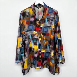 Lior Paris Tunic Top Shirt Blouse‎ Size Large Long Roll Tab Sleeve Wearable Art